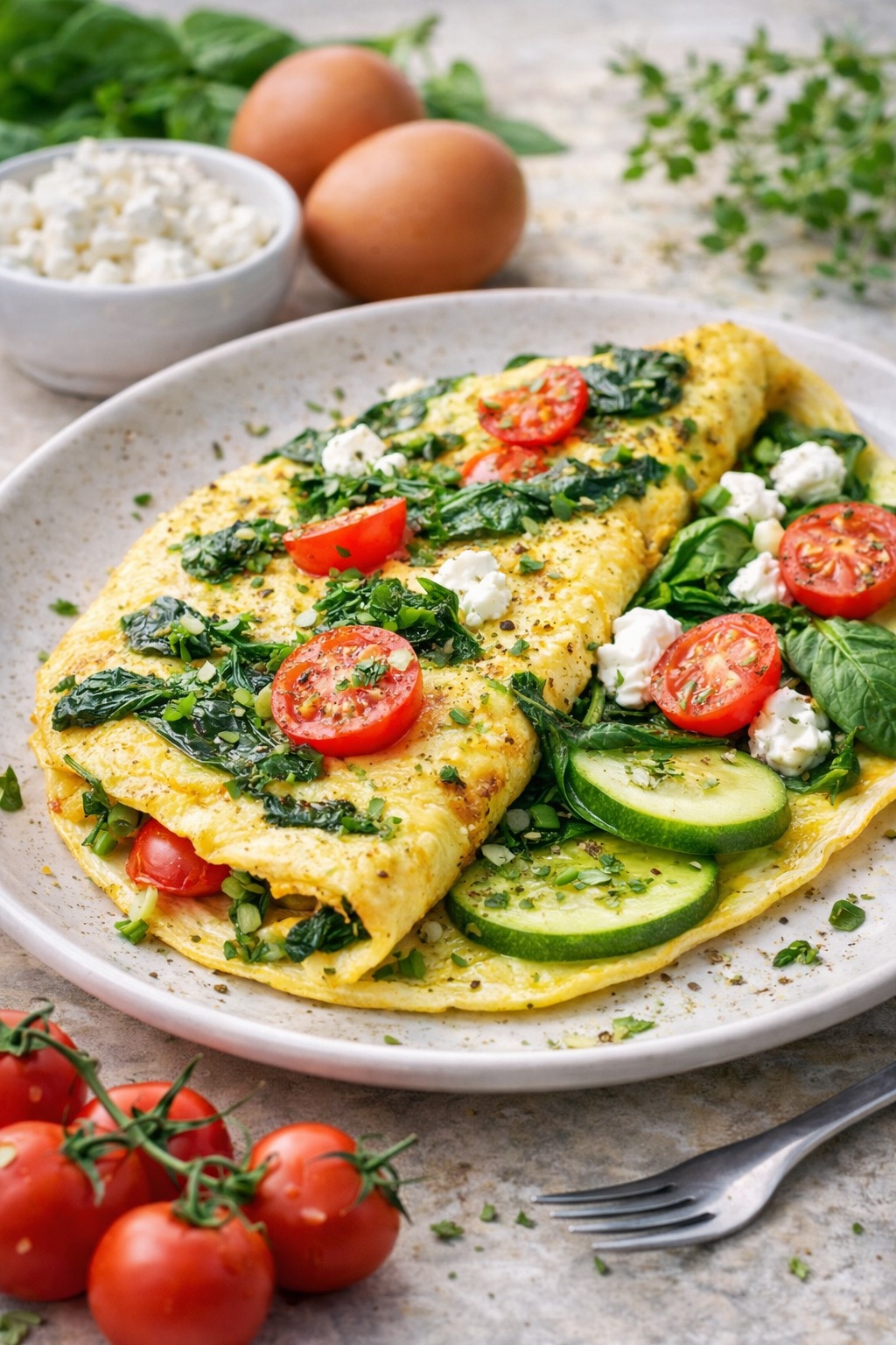 Vaječná omeleta s bylinkami a sýrem